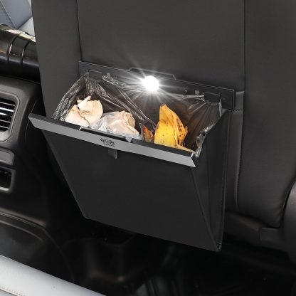 Waterproof Magnetic Car Trash Bag with LED & Leather Storage - Image 2