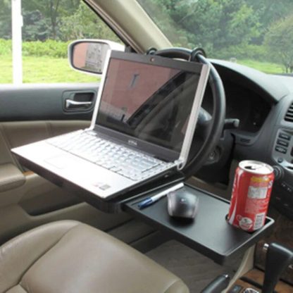 Foldable Car Laptop Desk with Drawer and Drink Holder - Image 2