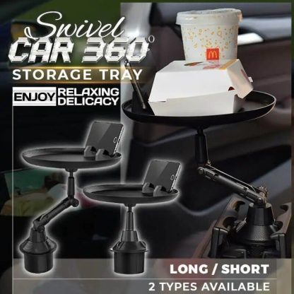 360° Swivel Car Storage Tray with Folding Dining Table & Drink Holder - Image 3