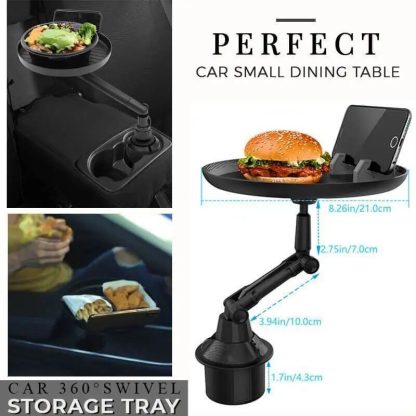 360° Swivel Car Storage Tray with Folding Dining Table & Drink Holder - Image 2