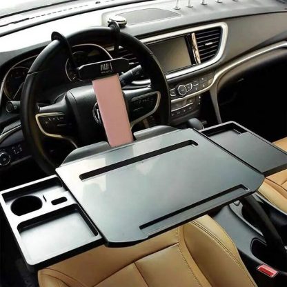 Expandable Car Steering Wheel Desk with Laptop Stand and Dual Drawers - Image 6