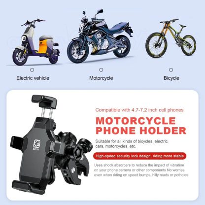 360° Rotating Shockproof Bike & Motorcycle Phone Mount for 4.7-7.2 Inch Devices - Image 6