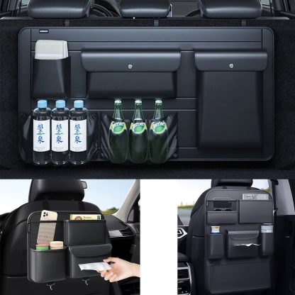 High-Capacity Leather Car Storage Organizer for Backseat & Trunk - Black - Image 7