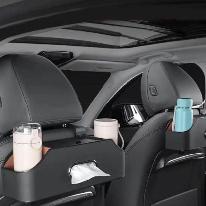 Universal PU Leather Car Seat Back Organizer with Cup Holder & Hooks - Image 4