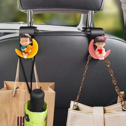 Cute Cartoon Car Seat Back Hooks - 2Pcs, Universal Rear Seat Hanger for Storage - Image 4