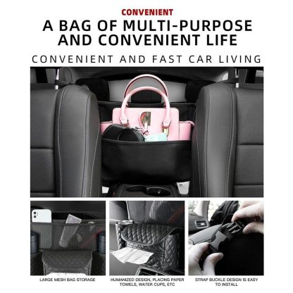 Luxurious Leather Car Seat Storage Bag with Drink Holders - Image 5