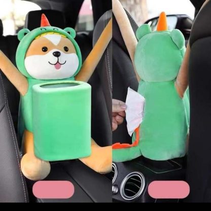 Cartoon Plush Car Tissue Holder with Integrated Trash Cabin - Image 7