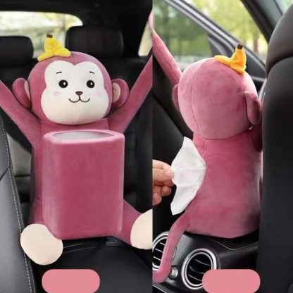 Cartoon Plush Car Tissue Holder with Integrated Trash Cabin - Image 6