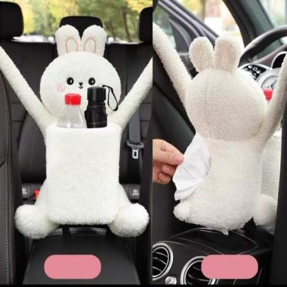 Cartoon Plush Car Tissue Holder with Integrated Trash Cabin - Image 4