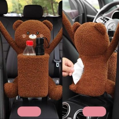 Cartoon Plush Car Tissue Holder with Integrated Trash Cabin - Image 8