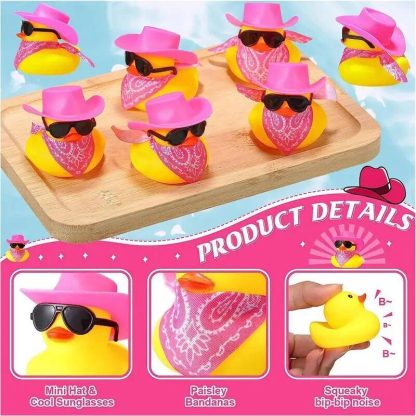 Mini Rubber Duck Car Ornaments Dashboard Interior Decor Cowboy Hat Duck With Scarf Sunglasses Kids Toys Gifts Car Accessories - Image 3