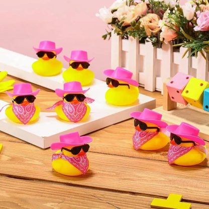 Mini Rubber Duck Car Ornaments Dashboard Interior Decor Cowboy Hat Duck With Scarf Sunglasses Kids Toys Gifts Car Accessories - Image 4