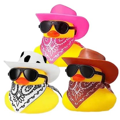 Mini Rubber Duck Car Ornaments Dashboard Interior Decor Cowboy Hat Duck With Scarf Sunglasses Kids Toys Gifts Car Accessories - Image 2