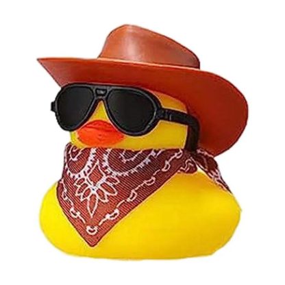 Mini Rubber Duck Car Ornaments Dashboard Interior Decor Cowboy Hat Duck With Scarf Sunglasses Kids Toys Gifts Car Accessories