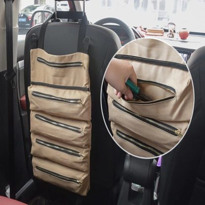 Canvas Car Seat Organizer - Foldable Storage Bag for Auto Accessories - Image 3