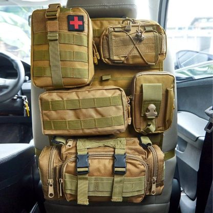 Universal Tactical Car Seat Organizer with 5 Detachable Molle Pouches - Image 2