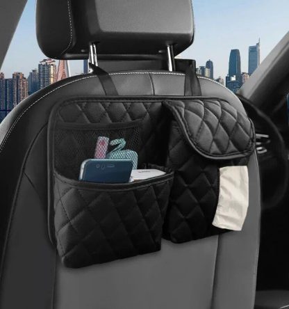 Luxury Leather Car Seat Back Organizer with Phone and Umbrella Holder - Image 4