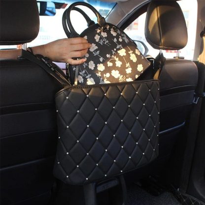 Luxury Crystal Rhinestone Car Seat Organizer with Multi-Pockets - Image 4