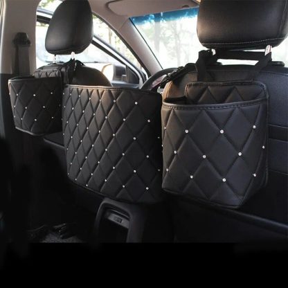 Luxury Crystal Rhinestone Car Seat Organizer with Multi-Pockets - Image 2