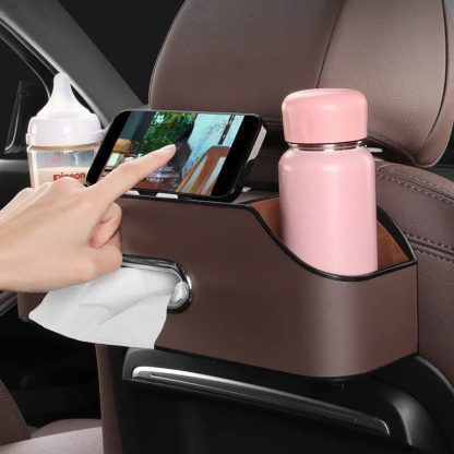 Leather Multi-Use Car Storage Box with Tissue Holder & Phone Stand - Image 2