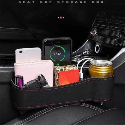 Leather Car Seat Gap Organizer with Dual USB Charging & Cup Holder - Image 5