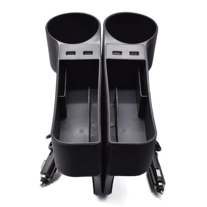 Leather Car Seat Gap Organizer with Dual USB Charging & Cup Holder - Image 7