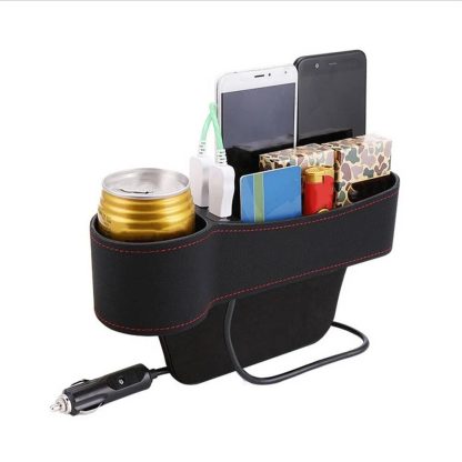 Leather Car Seat Gap Organizer with Dual USB Charging & Cup Holder - Image 6