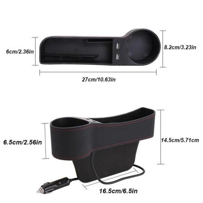 Leather Car Seat Gap Organizer with Dual USB Charging & Cup Holder - Image 3