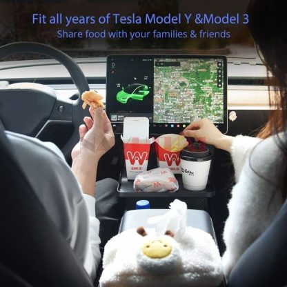 Center Console Food Tray with Anti-Slip Phone Holder for Tesla Model 3 & Y (2017-2023) - Image 6