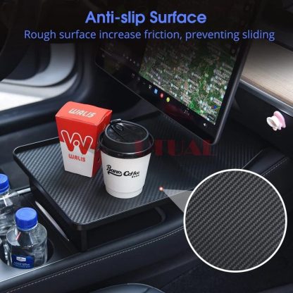 Center Console Food Tray with Anti-Slip Phone Holder for Tesla Model 3 & Y (2017-2023) - Image 4