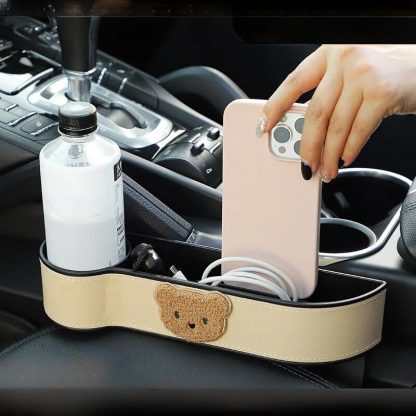 Cute Cartoon Bear Car Seat Gap Organizer with Tissue Holder - Image 2