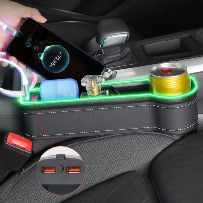 LED Illuminated Car Seat Gap Organizer with Dual USB Charger - Image 3