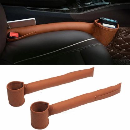 Luxe PU Leather Car Seat Gap Organizer with Drink Holder - Image 2