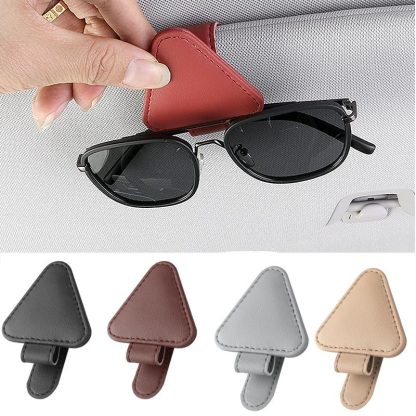 Universal Leather Sun Visor Glasses Holder with Magnetic Clip - Image 2