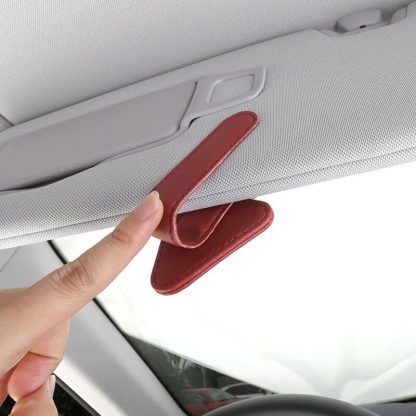 Universal Leather Sun Visor Glasses Holder with Magnetic Clip - Image 6