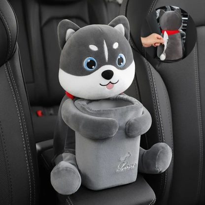 Universal Plush Car Organizer with Integrated Tissue Box and Trash Bin - Image 4