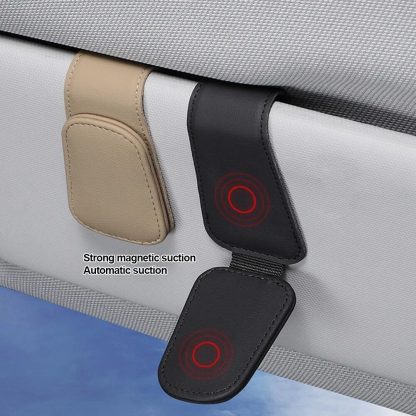 Universal Leather Car Sun Visor Glasses Holder with Magnetic Clip - Image 5