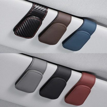 Universal Leather Car Sun Visor Glasses Holder with Magnetic Clip - Image 2