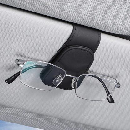 Universal Leather Car Sun Visor Glasses Holder with Magnetic Clip