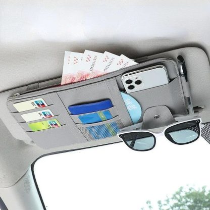 Multi-Pocket Car Sun Visor Organizer with Pen Holder - Image 2