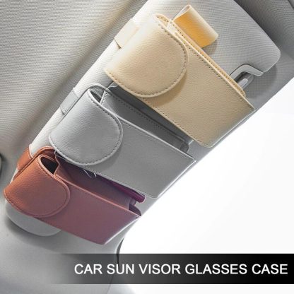 Leather Sun Visor Glasses and Card Organizer for Cars - Image 4