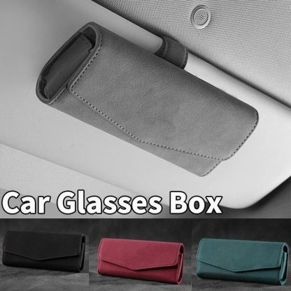 Universal Leather Car Sun Visor Sunglasses Case with Card Holder - Image 2