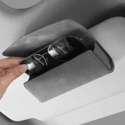 Universal Leather Car Sun Visor Sunglasses Case with Card Holder - Image 3