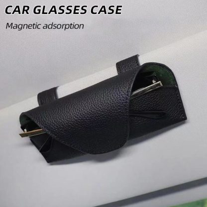 Universal Leather Sun Visor Car Glasses Holder - Image 2