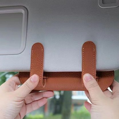 Universal Leather Sun Visor Car Glasses Holder - Image 4