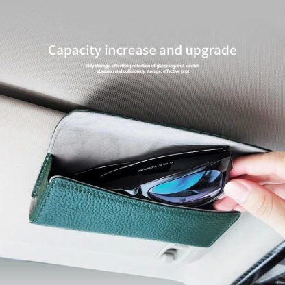 Luxury Cowhide Leather Sunglasses Case for Car Visor - Image 2