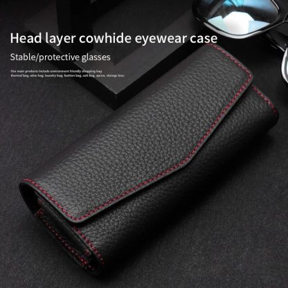 Luxury Cowhide Leather Sunglasses Case for Car Visor - Image 3