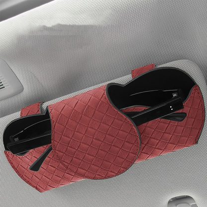 Plush Plaid Leather Car Sunglasses Holder - Image 2