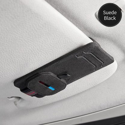 Multi-Function Suede Leather Car Sunglasses Holder with Magnetic Clip - Image 3