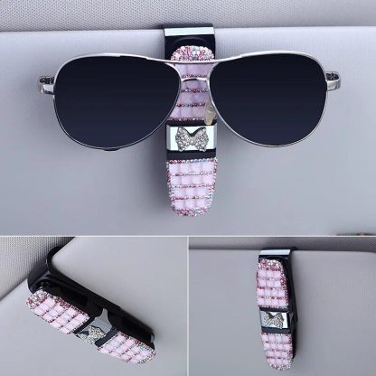 Luxurious Rhinestone Flower Car Sunglass and Accessory Holder - Image 3